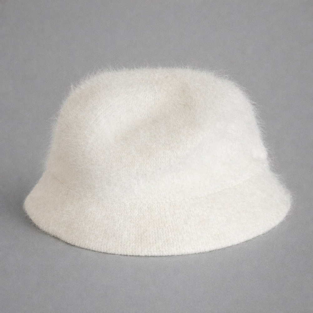 David & Young Angora Bucket Hat Ivory White Fuzzy Soft Winter One Size
